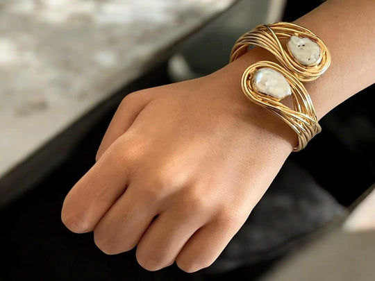 Handmade Gold Plated Open Choker Baroque Pearl Necklace & Bracelet Set, Handmade In Turkey - Glam Duchess