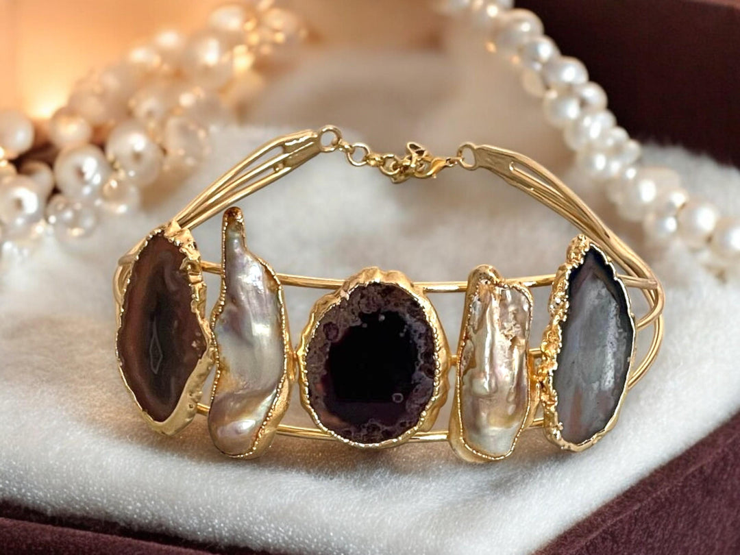 Gold Plated Baroque Pearl Choker Necklace - Handmade Adjustable Modern Statement Collar, Handmade In Turkey - Glam Duchess