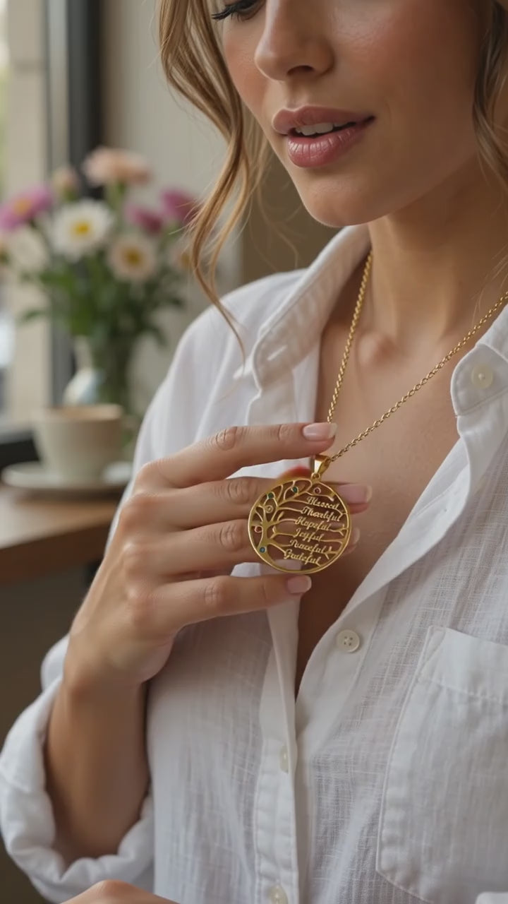 Tree of Life Affirmation Necklace – Inspirational Word Pendant