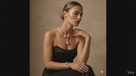 Aramele 18k Gold Plated Baroque Pearl Statement Set | Open Choker, Cuff & Ring
