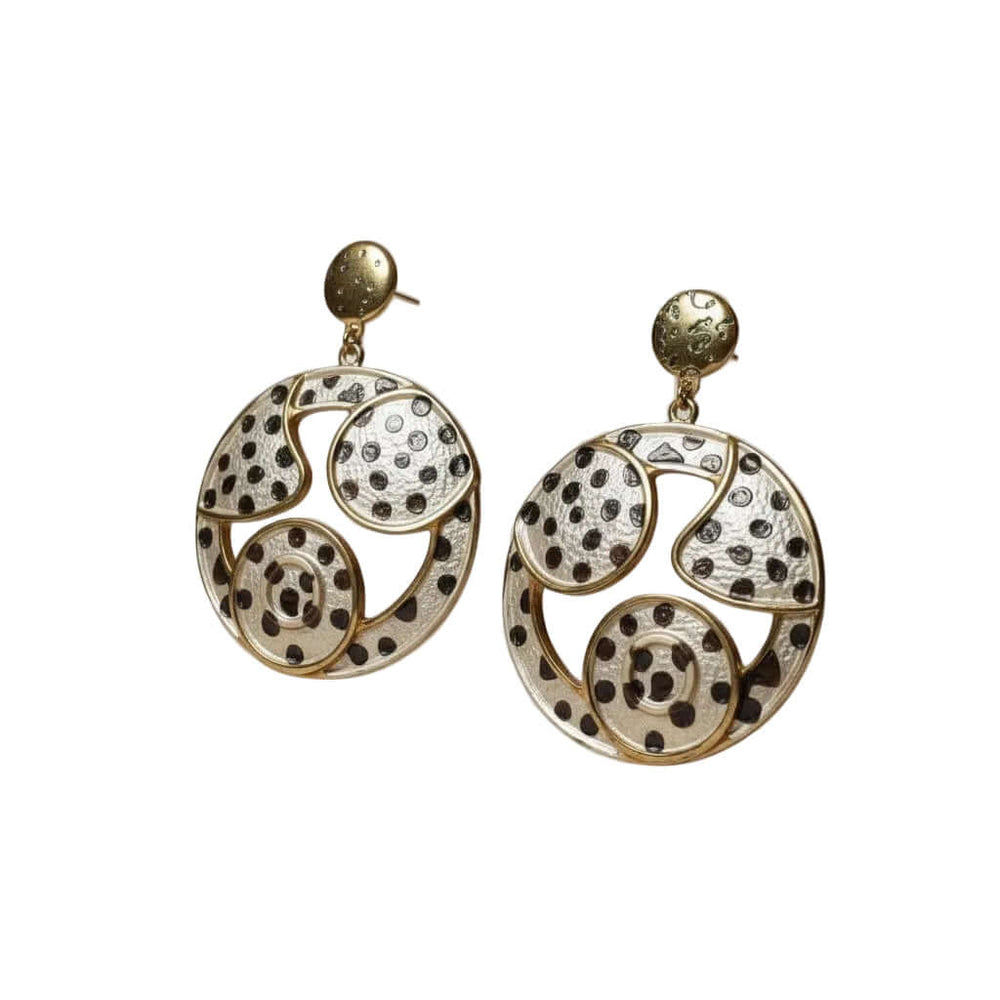 Gold Plated Abstract Polka Dot Statement Drop Earrings- 6 cm