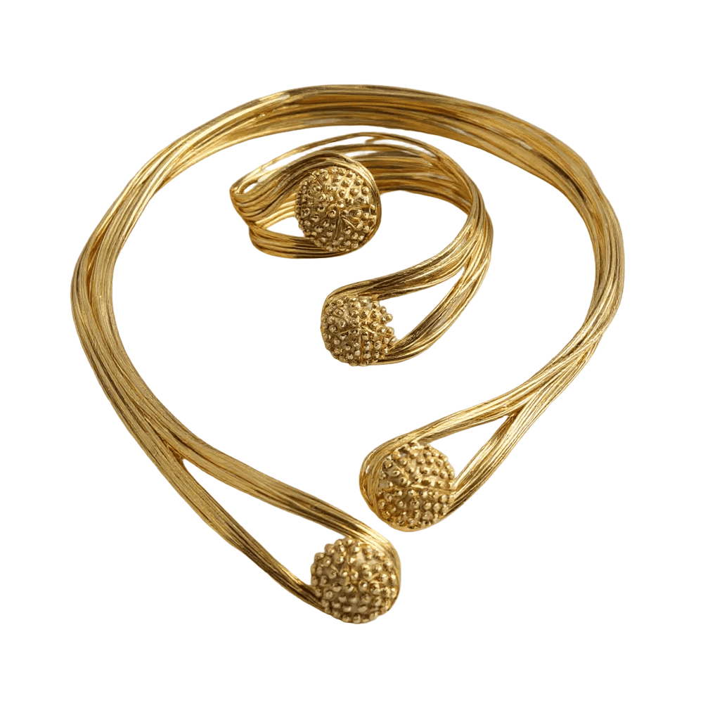 Handmade 18K Gold Plated Open Choker Necklace and Cuff Bracelet Set