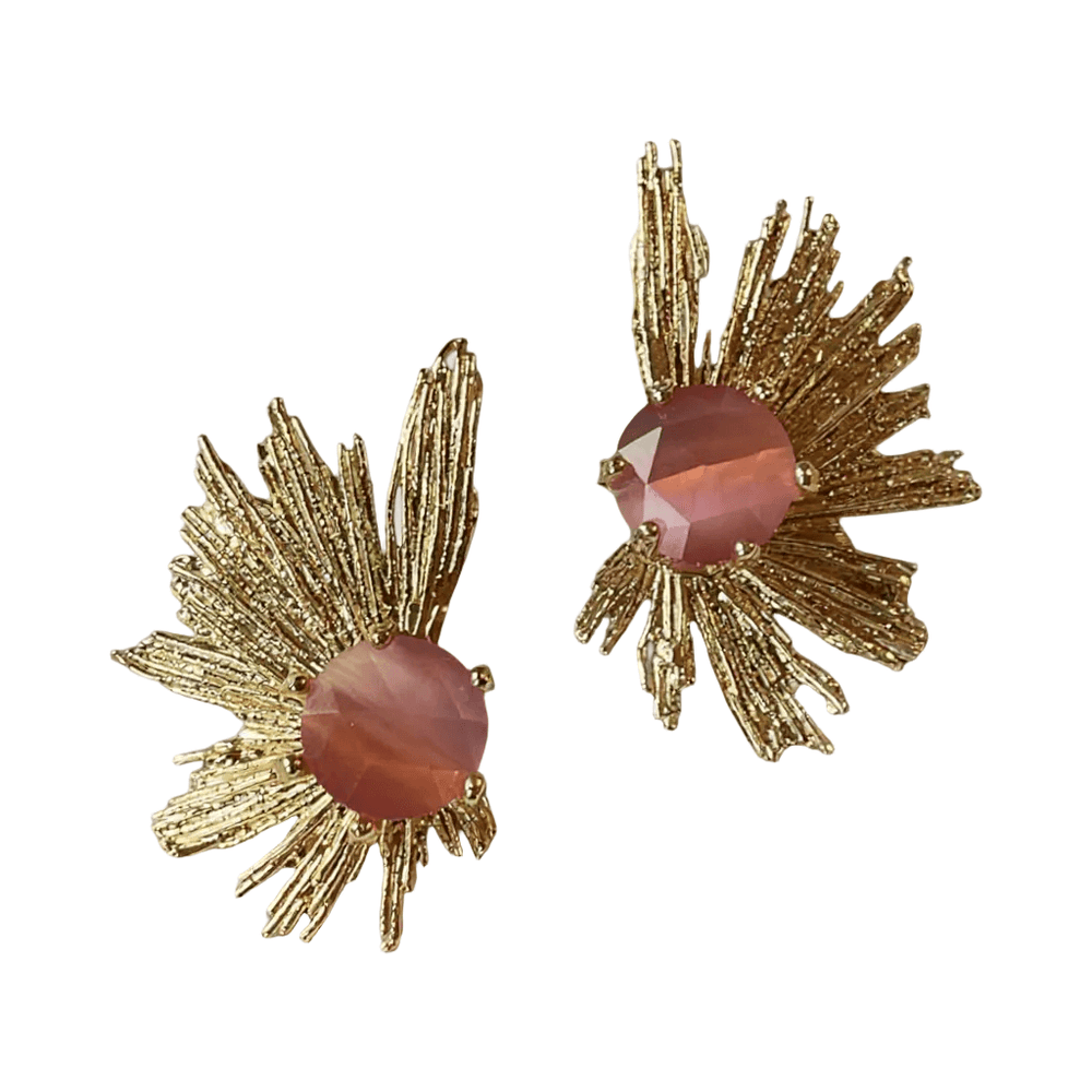 Blush Rose Sunburst Statement Earrings – 18K Gold Plated, 5 cm