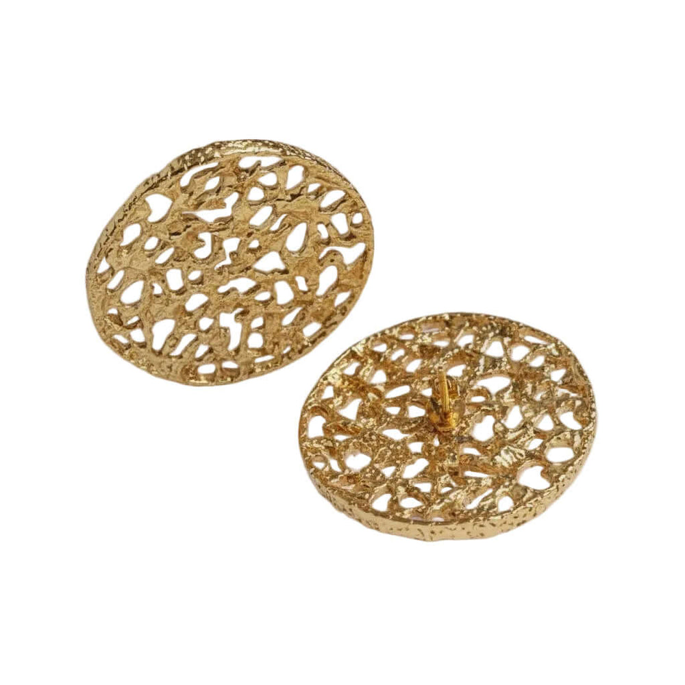 18K Gold Plated Organic Filigree Disc Statement Earrings, 4 cm