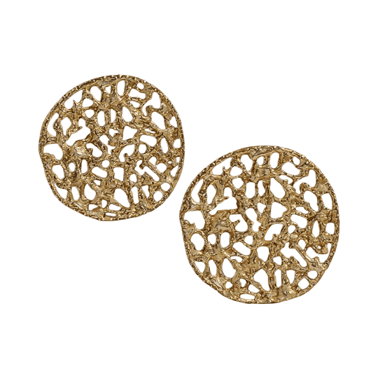 18K Gold Plated Organic Filigree Disc Statement Earrings, 4 cm
