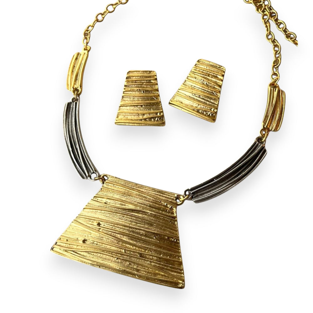 Tweekleurige geometrische statement kettingset van goud en zilver | Moderne sieraden