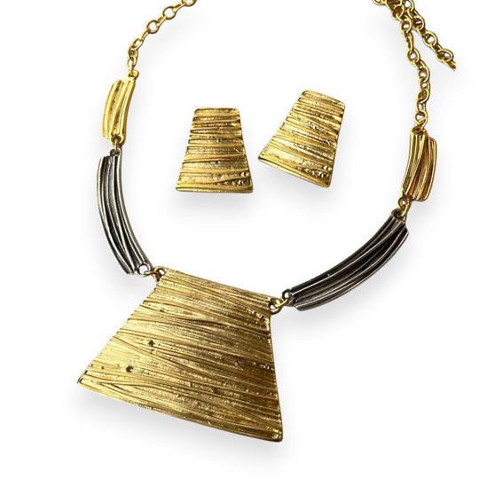 Tweekleurige geometrische statement kettingset van goud en zilver | Moderne sieraden