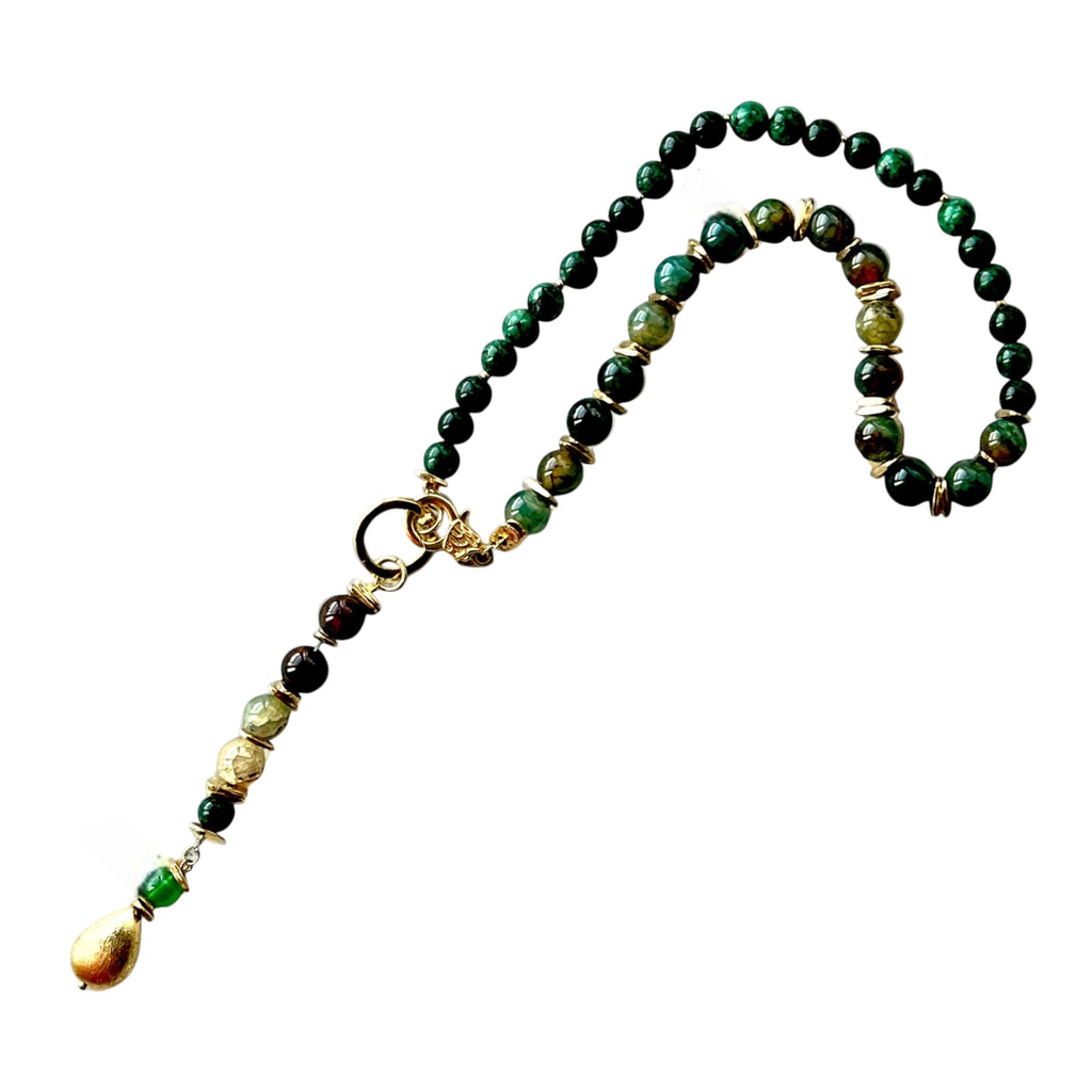 Emerald Isle Gold Plated Natural Stone Lariat Necklace - Handcrafted Elegance