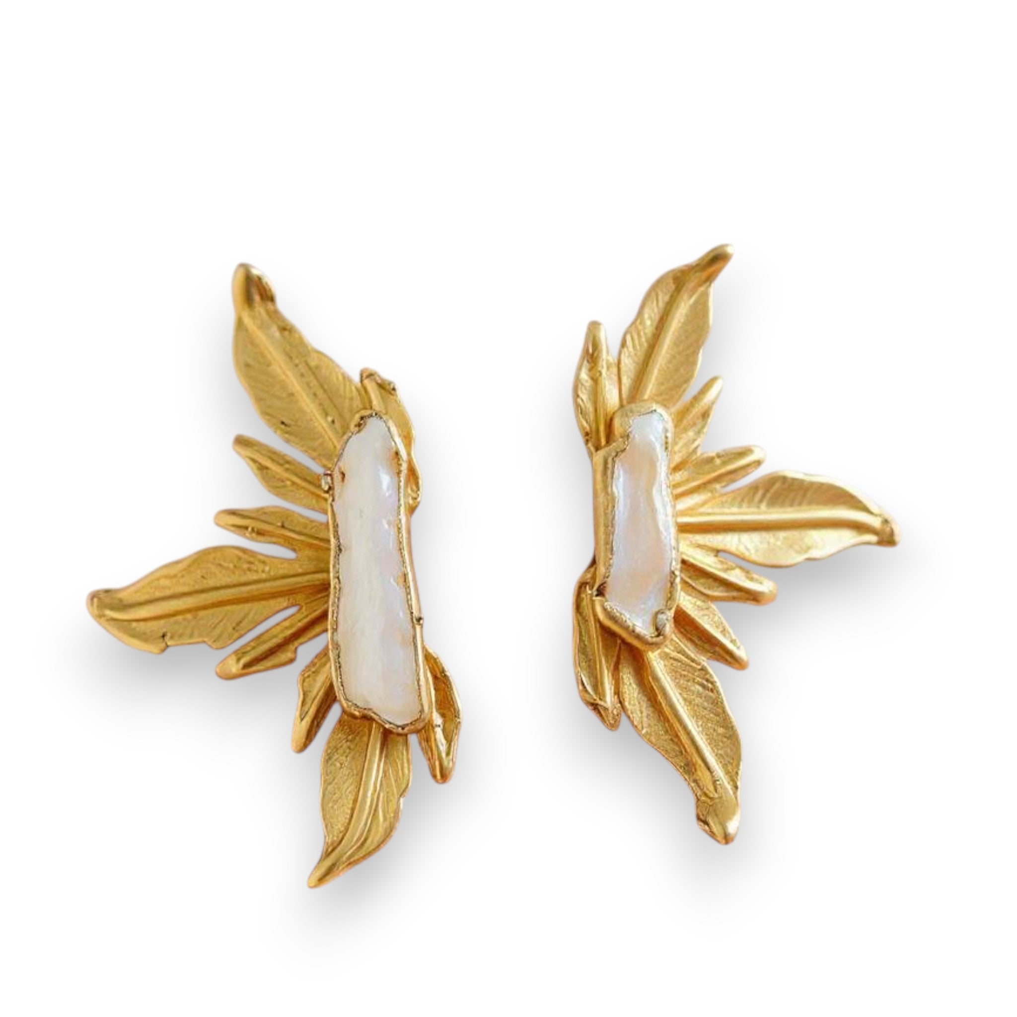Gold Leaf Earrings – Handcrafted Baroque Pearl Statement Jewelry | Lightweight, Elegant Design