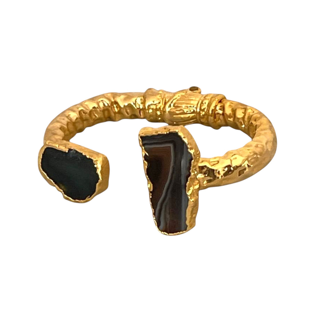Agate Cuff Bracelet – Gold Plated Open Cuff With Unique Natural Stones