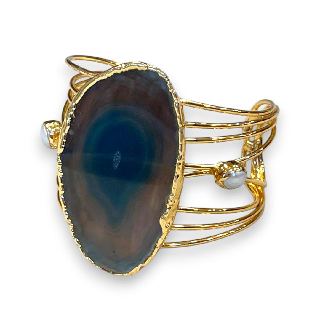 Handmade Gold Plated Agate Cuff & Ring Set | Modern Statement Jewelry