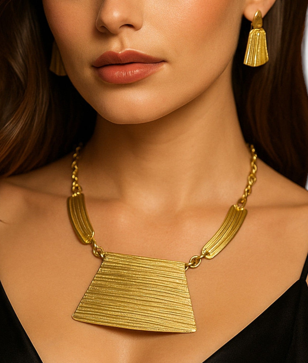 Two-Tone Statement Necklace | Geometric Jewelry Set With Matching Earrings