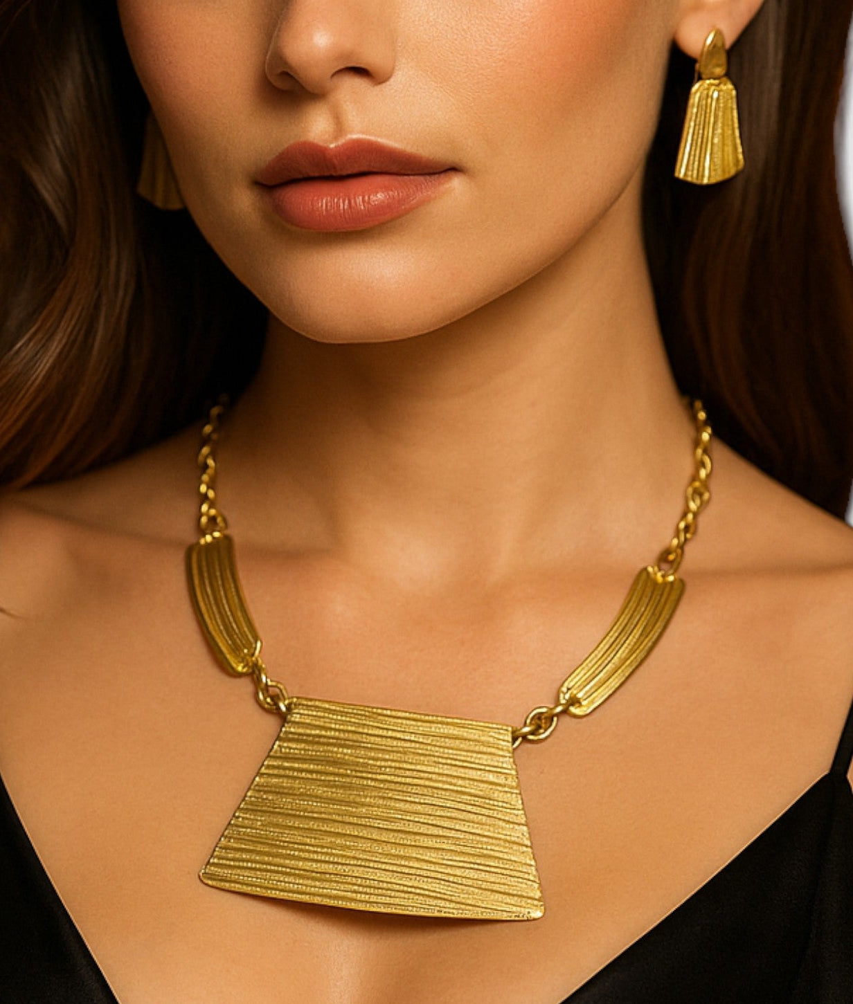 Two-Tone Statement Necklace | Geometric Jewelry Set With Matching Earrings