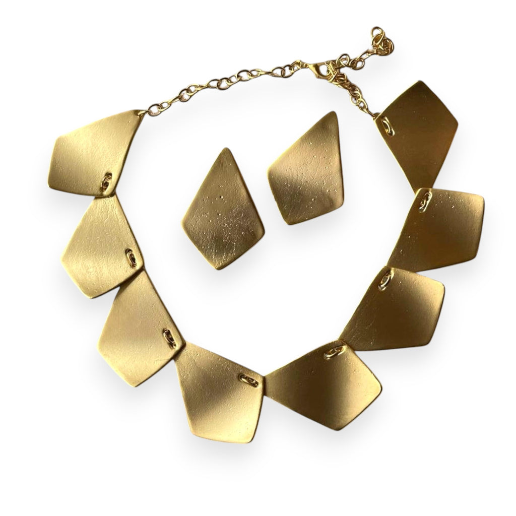Gold Plated Jewelry Set – Chunky Necklace & Geometric Earrings with Adjustable Chain