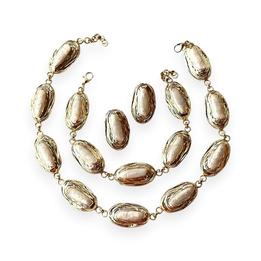 Luxury Gold Plated Pearl Jewelry Set – Necklace, Bracelet & Stud Earrings - Aramele