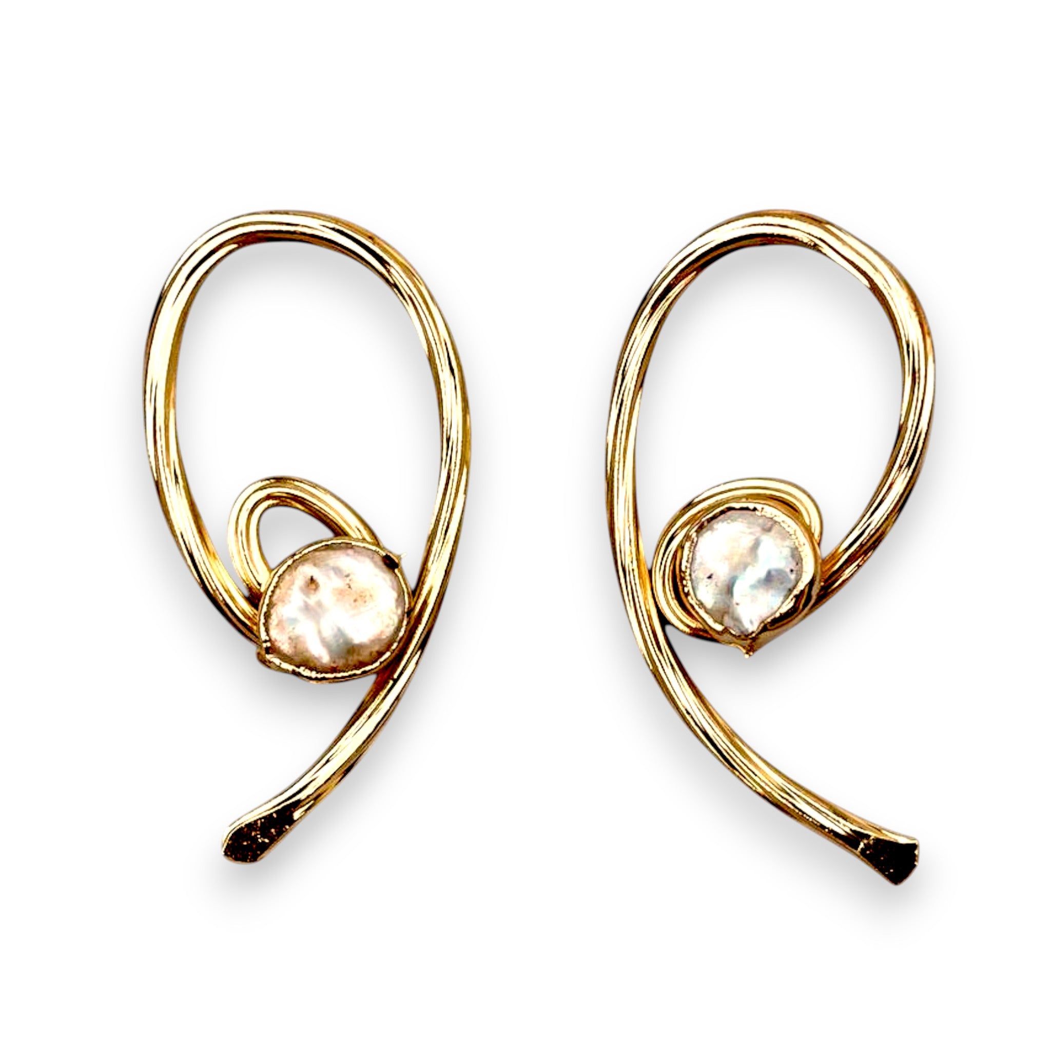 Baroque Pearl Swirl Hoop Earrings - 18K Gold Plated | Unique & Elegant