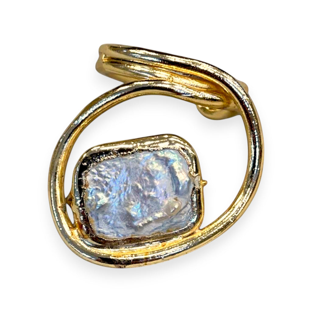 Gold Plated Pearl Ring – Adjustable Baroque Pearl Jewelry With Modern Swirl Design