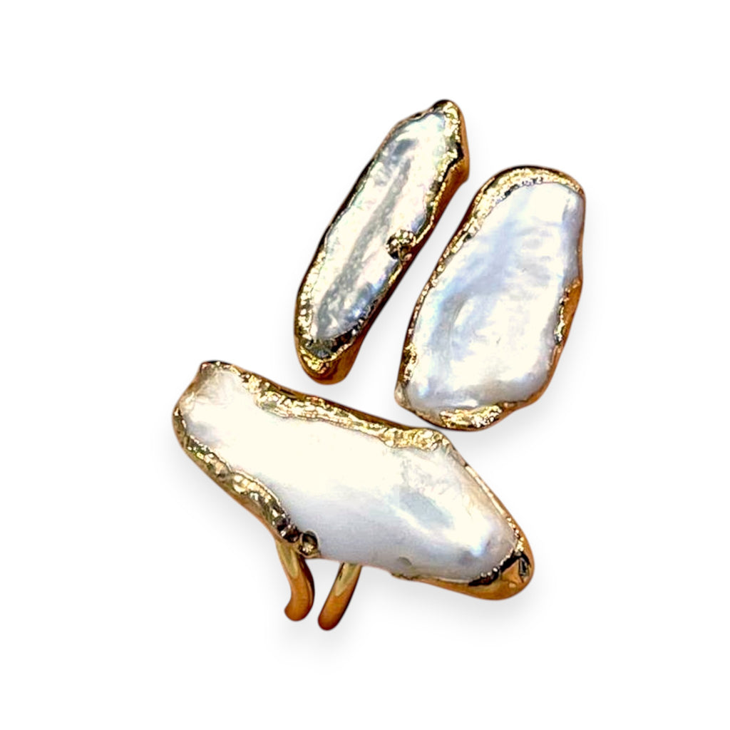 Gold Plated Pearl Ring - Adjustable Multi-Baroque Cascading Luxury Jewelry