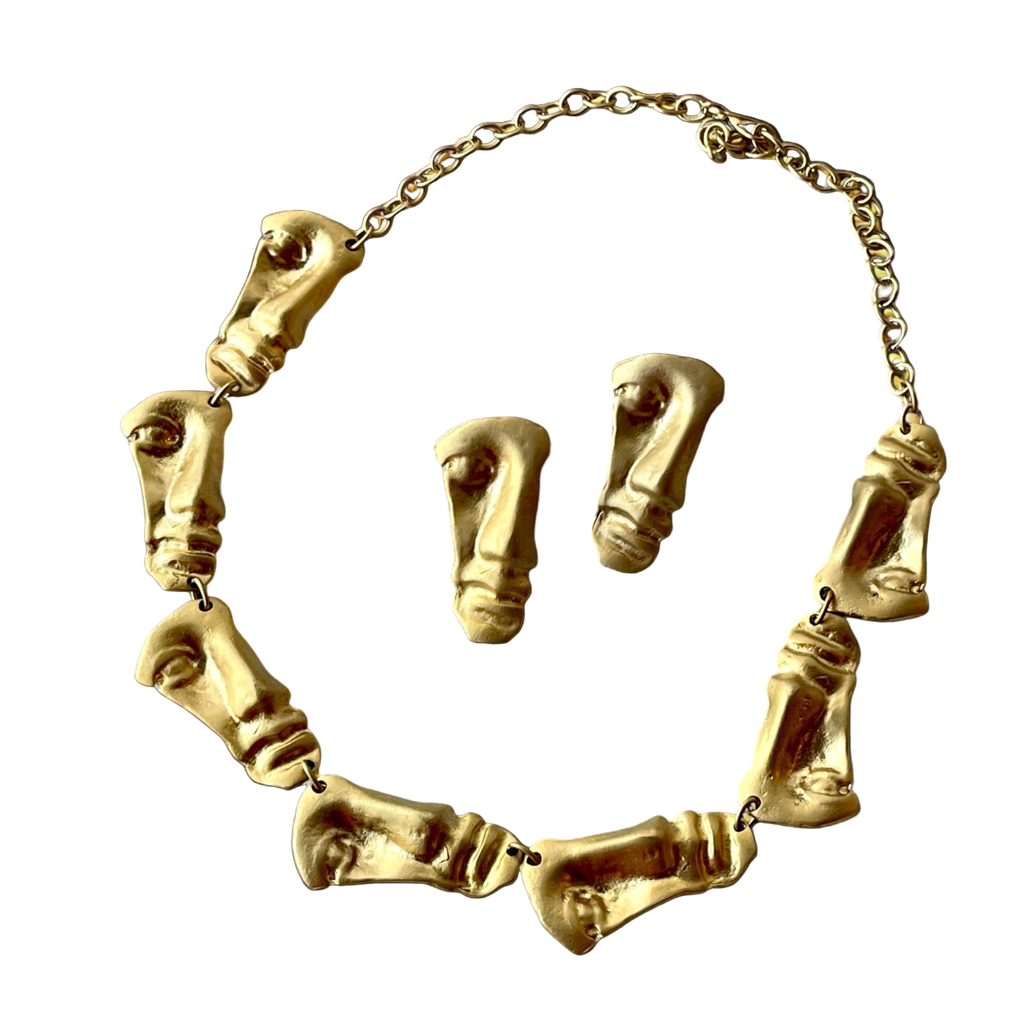 Luxury Artistic Gold Plated Face Necklace & Earrings Set – Statement Sculptural Jewelry - Glam Duchess