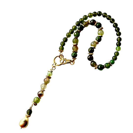 Emerald Hues Gold Plated Natural Stone Lariat Necklace - Handcrafted & Versatile