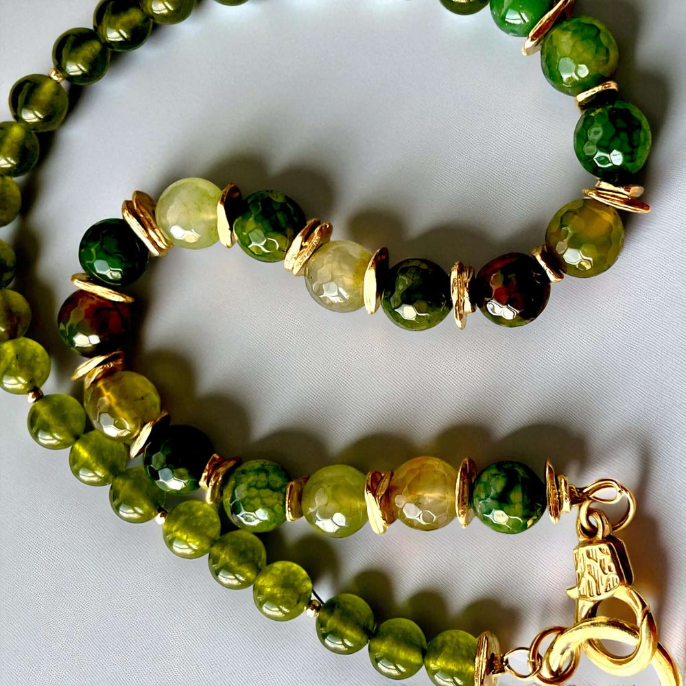 Emerald Hues Gold Plated Natural Stone Lariat Necklace - Handcrafted & Versatile