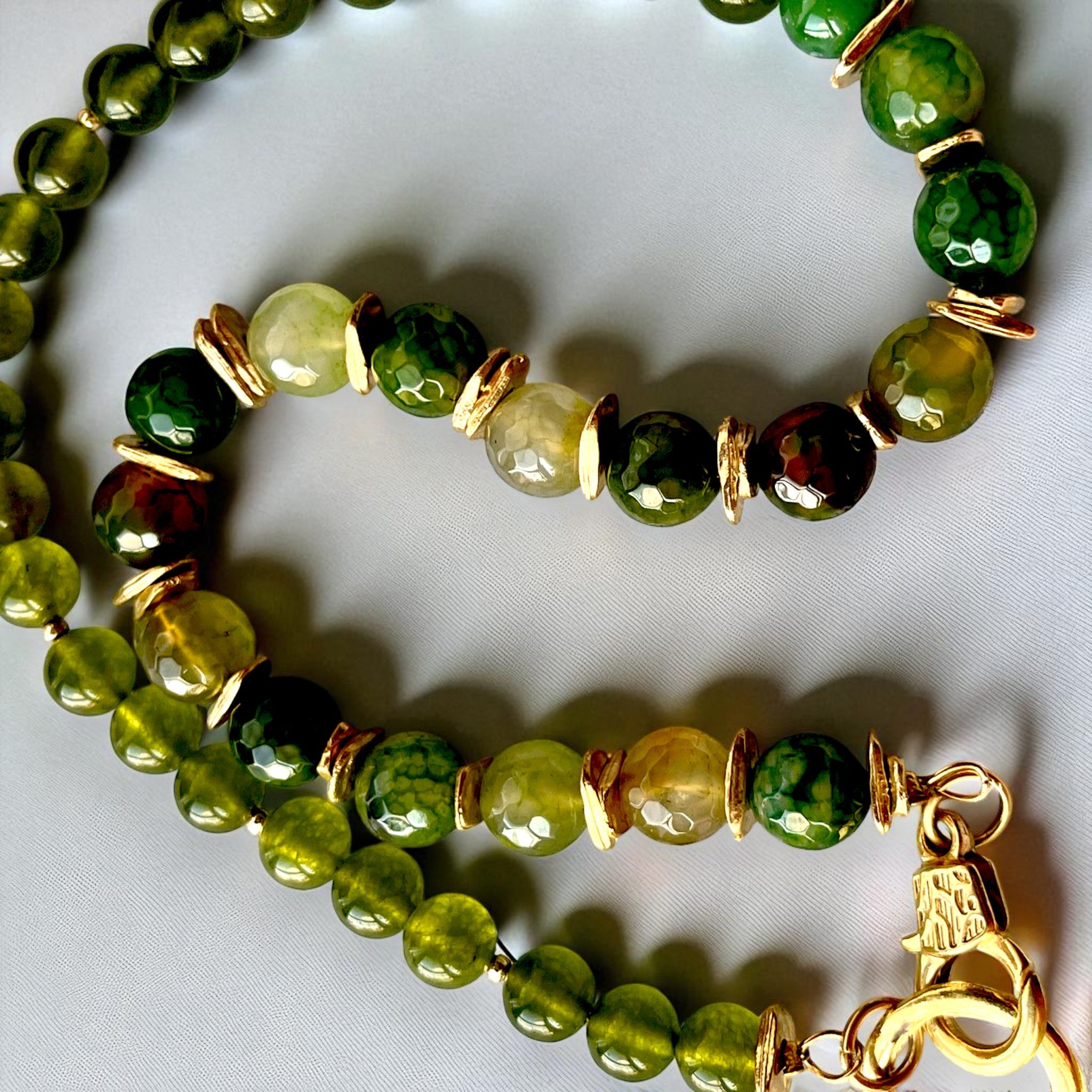 Emerald Hues Gold Plated Natural Stone Lariat Necklace - Handcrafted & Versatile