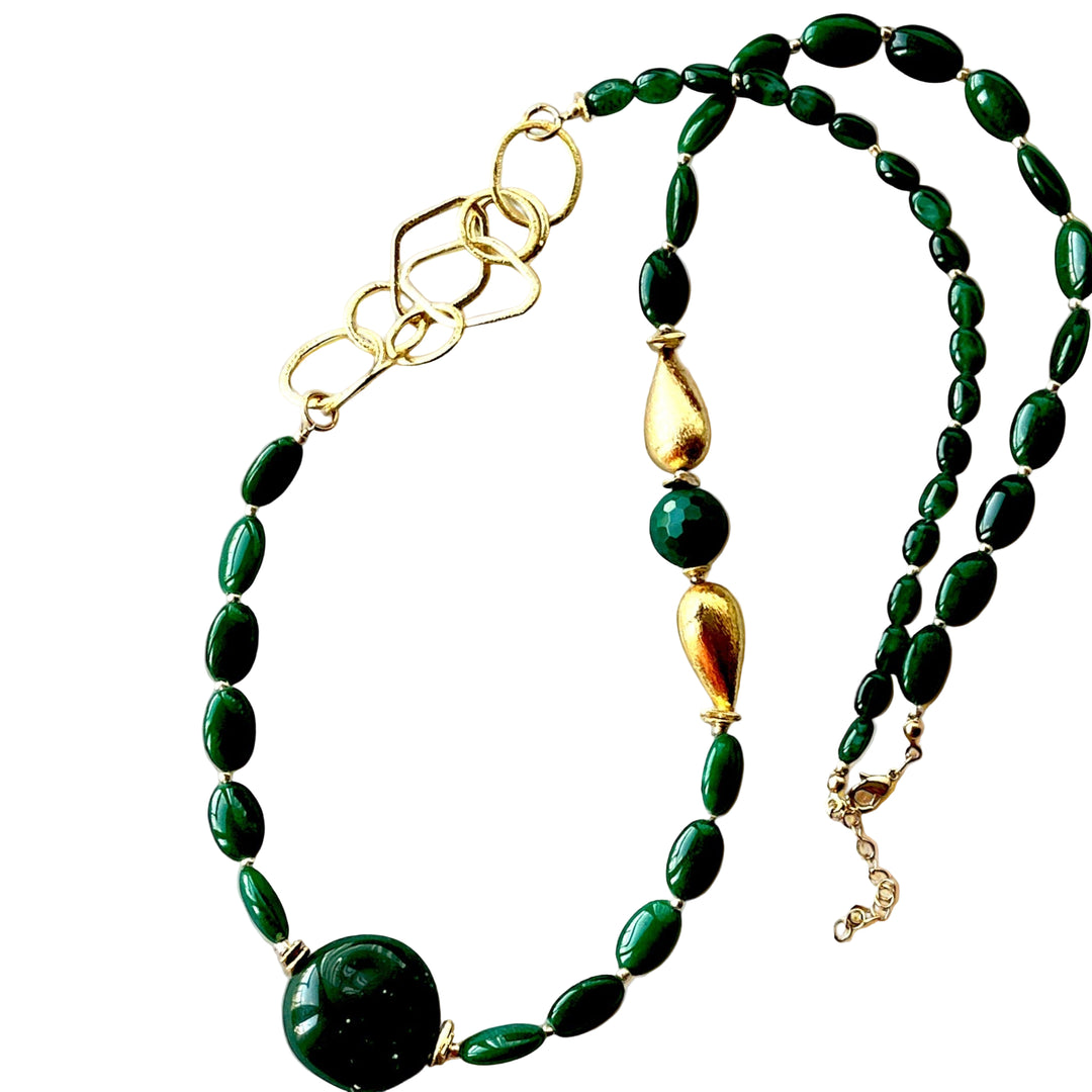 Elegant Green Malachite Beaded Necklace with Gold Accents – Statement Luxury Jewelry - Glam Duchess