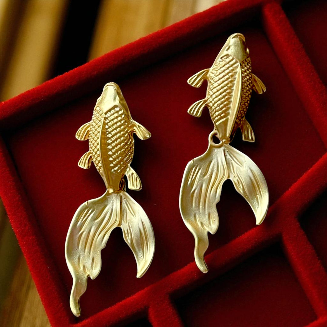 Gold Plated Koi Fish Statement Earrings, Made in Turkiye - Glam Duchess