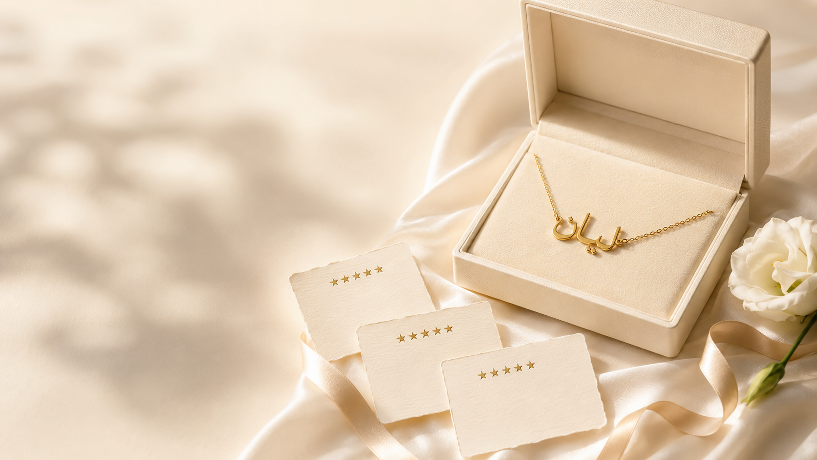 Aramele jewelry gift box and customer review cards